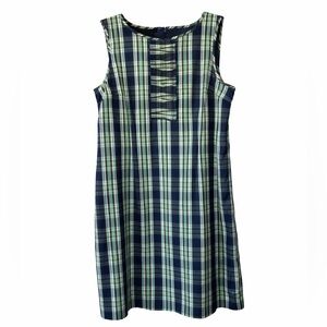 Talbots Navy and Green Plaid Sleeveless Shift Dress
